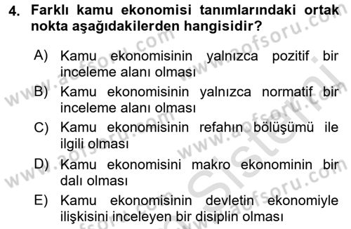 Kamu Ekonomisi 1 Dersi 2022 - 2023 Yılı (Vize) Ara Sınav Soruları 4. Soru