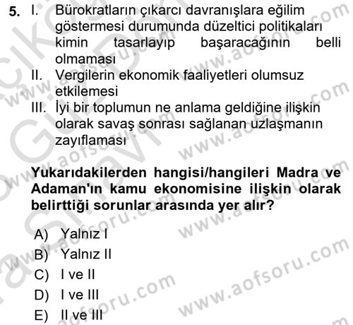 Kamu Ekonomisi 1 Dersi 2022 - 2023 Yılı (Vize) Ara Sınav Soruları 5. Soru