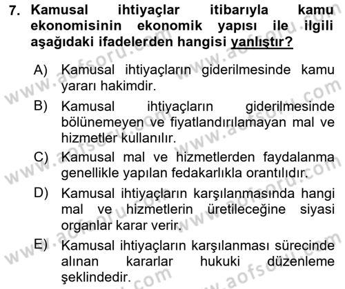 Kamu Ekonomisi 1 Dersi 2022 - 2023 Yılı (Vize) Ara Sınav Soruları 7. Soru