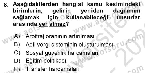 Kamu Ekonomisi 1 Dersi 2022 - 2023 Yılı (Vize) Ara Sınav Soruları 8. Soru