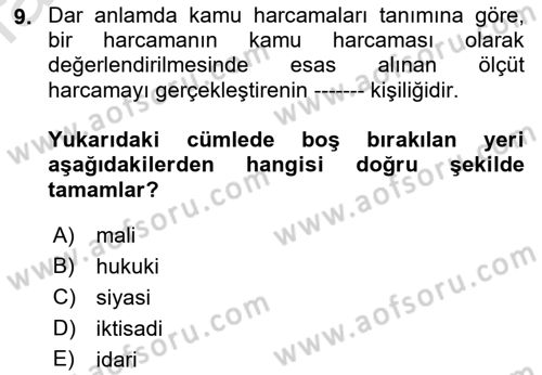 Kamu Ekonomisi 1 Dersi 2022 - 2023 Yılı (Vize) Ara Sınav Soruları 9. Soru
