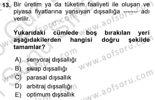 Kamu Ekonomisi 1 Dersi 2022 - 2023 Yılı (Final) Dönem Sonu Sınav Soruları 13. Soru