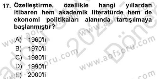 Kamu Ekonomisi 1 Dersi 2022 - 2023 Yılı (Final) Dönem Sonu Sınav Soruları 17. Soru