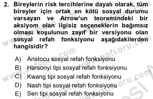 Kamu Ekonomisi 1 Dersi 2022 - 2023 Yılı (Final) Dönem Sonu Sınav Soruları 2. Soru