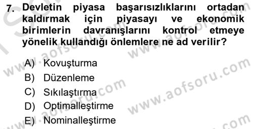 Kamu Ekonomisi 1 Dersi 2022 - 2023 Yılı (Final) Dönem Sonu Sınav Soruları 7. Soru