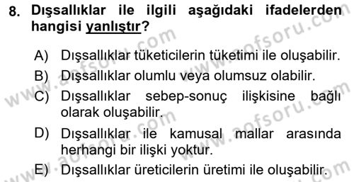 Kamu Ekonomisi 1 Dersi 2022 - 2023 Yılı (Final) Dönem Sonu Sınav Soruları 8. Soru