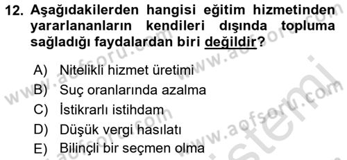 Kamu Ekonomisi 1 Dersi 2022 - 2023 Yılı Yaz Okulu Sınav Soruları 12. Soru