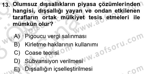 Kamu Ekonomisi 1 Dersi 2022 - 2023 Yılı Yaz Okulu Sınav Soruları 13. Soru