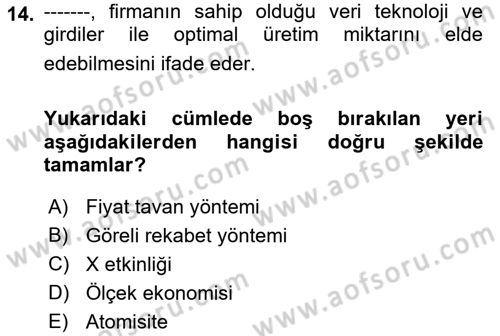 Kamu Ekonomisi 1 Dersi 2022 - 2023 Yılı Yaz Okulu Sınav Soruları 14. Soru