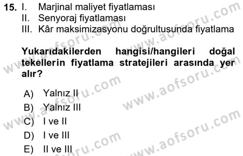 Kamu Ekonomisi 1 Dersi 2022 - 2023 Yılı Yaz Okulu Sınav Soruları 15. Soru
