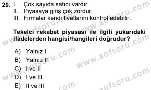 Kamu Ekonomisi 1 Dersi 2022 - 2023 Yılı Yaz Okulu Sınav Soruları 20. Soru