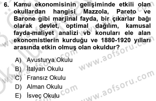 Kamu Ekonomisi 1 Dersi 2022 - 2023 Yılı Yaz Okulu Sınav Soruları 6. Soru