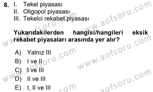 Kamu Ekonomisi 1 Dersi 2022 - 2023 Yılı Yaz Okulu Sınav Soruları 8. Soru