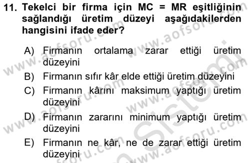 Kamu Ekonomisi 1 Dersi 2023 - 2024 Yılı (Vize) Ara Sınav Soruları 11. Soru