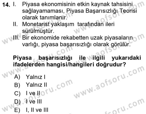 Kamu Ekonomisi 1 Dersi 2023 - 2024 Yılı (Vize) Ara Sınav Soruları 14. Soru