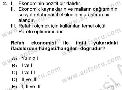Kamu Ekonomisi 1 Dersi 2023 - 2024 Yılı (Vize) Ara Sınav Soruları 2. Soru