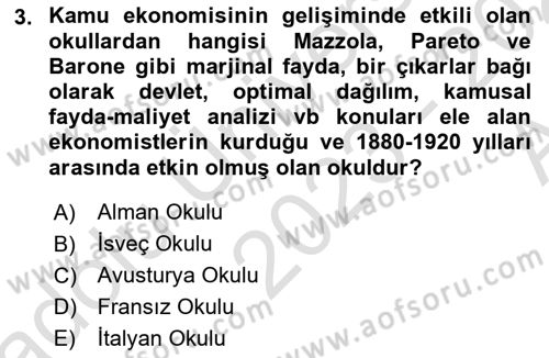 Kamu Ekonomisi 1 Dersi 2023 - 2024 Yılı (Vize) Ara Sınav Soruları 3. Soru