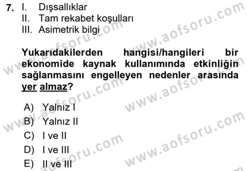 Kamu Ekonomisi 1 Dersi 2023 - 2024 Yılı (Vize) Ara Sınav Soruları 7. Soru