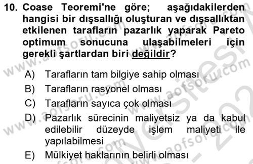 Kamu Ekonomisi 1 Dersi 2023 - 2024 Yılı (Final) Dönem Sonu Sınav Soruları 10. Soru
