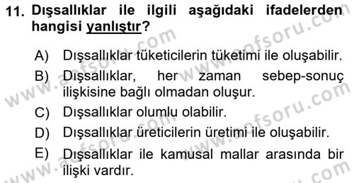 Kamu Ekonomisi 1 Dersi 2023 - 2024 Yılı (Final) Dönem Sonu Sınav Soruları 11. Soru