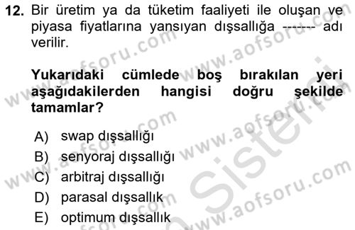 Kamu Ekonomisi 1 Dersi 2023 - 2024 Yılı (Final) Dönem Sonu Sınav Soruları 12. Soru