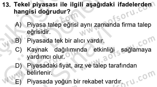 Kamu Ekonomisi 1 Dersi 2023 - 2024 Yılı (Final) Dönem Sonu Sınav Soruları 13. Soru