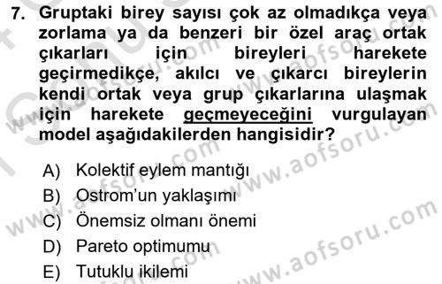 Kamu Ekonomisi 1 Dersi 2023 - 2024 Yılı (Final) Dönem Sonu Sınav Soruları 7. Soru