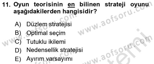 Kamu Ekonomisi 1 Dersi 2023 - 2024 Yılı Yaz Okulu Sınav Soruları 11. Soru