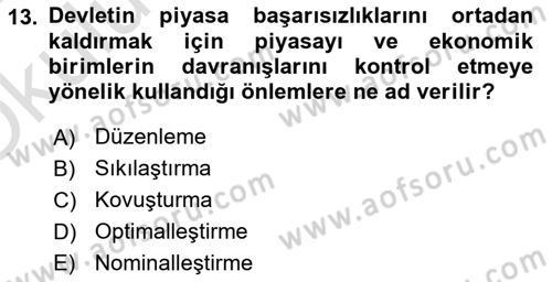 Kamu Ekonomisi 1 Dersi 2023 - 2024 Yılı Yaz Okulu Sınav Soruları 13. Soru