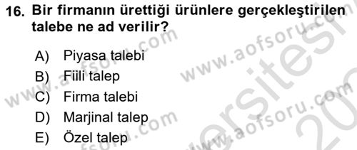 Kamu Ekonomisi 1 Dersi 2023 - 2024 Yılı Yaz Okulu Sınav Soruları 16. Soru