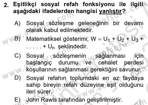 Kamu Ekonomisi 1 Dersi 2023 - 2024 Yılı Yaz Okulu Sınav Soruları 2. Soru