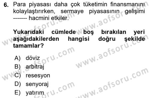 Kamu Ekonomisi 1 Dersi 2023 - 2024 Yılı Yaz Okulu Sınav Soruları 6. Soru