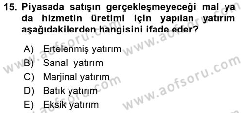 Kamu Ekonomisi 1 Dersi 2024 - 2025 Yılı (Vize) Ara Sınav Soruları 15. Soru