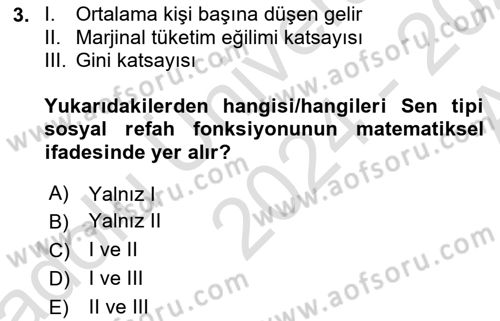 Kamu Ekonomisi 1 Dersi 2024 - 2025 Yılı (Vize) Ara Sınav Soruları 3. Soru