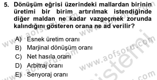 Kamu Ekonomisi 1 Dersi Ara Sınavı Deneme Sınav Soruları 5. Soru