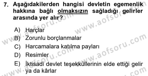 Kamu Ekonomisi 1 Dersi 2024 - 2025 Yılı (Vize) Ara Sınav Soruları 7. Soru