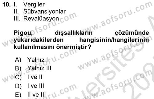 Kamu Ekonomisi 1 Dersi 2024 - 2025 Yılı (Final) Dönem Sonu Sınav Soruları 10. Soru