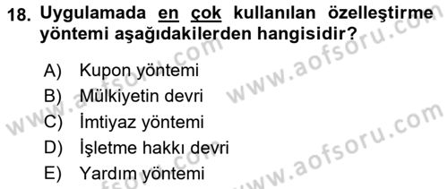 Kamu Ekonomisi 1 Dersi 2024 - 2025 Yılı (Final) Dönem Sonu Sınav Soruları 18. Soru