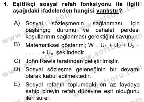 Kamu Ekonomisi 1 Dersi 2024 - 2025 Yılı Yaz Okulu Sınav Soruları 1. Soru