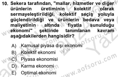 Kamu Ekonomisi 1 Dersi 2024 - 2025 Yılı Yaz Okulu Sınav Soruları 10. Soru