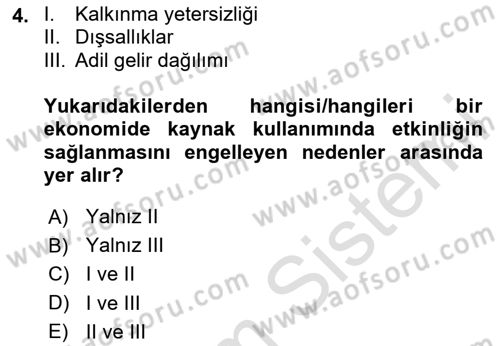 Kamu Ekonomisi 1 Dersi 2024 - 2025 Yılı Yaz Okulu Sınav Soruları 4. Soru