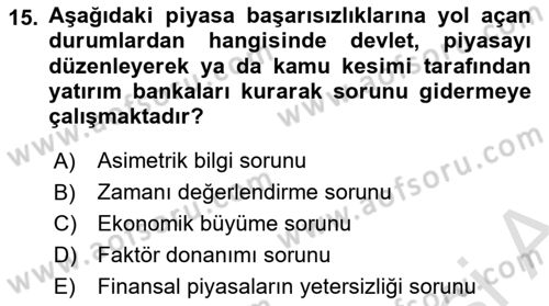 Kamu Ekonomisi 1 Dersi 2025 - 2026 Yılı (Vize) Ara Sınav Soruları 15. Soru