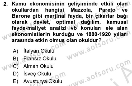 Kamu Ekonomisi 1 Dersi 2025 - 2026 Yılı (Vize) Ara Sınav Soruları 2. Soru