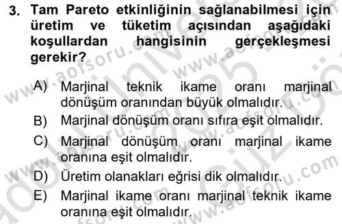 Kamu Ekonomisi 1 Dersi 2025 - 2026 Yılı (Vize) Ara Sınav Soruları 3. Soru