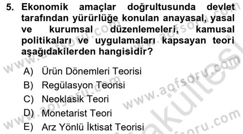Kamu Ekonomisi 1 Dersi 2025 - 2026 Yılı (Vize) Ara Sınav Soruları 5. Soru
