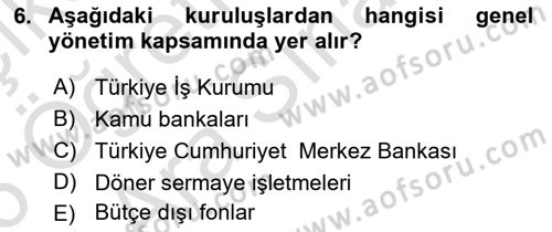 Kamu Ekonomisi 1 Dersi 2025 - 2026 Yılı (Vize) Ara Sınav Soruları 6. Soru