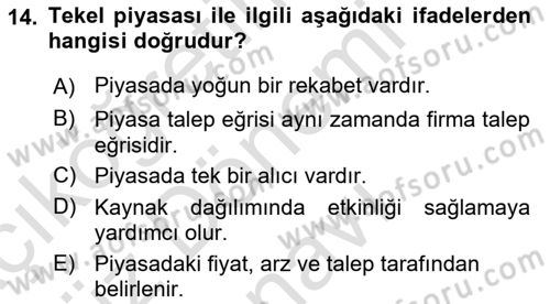 Kamu Ekonomisi 1 Dersi 2025 - 2026 Yılı (Final) Dönem Sonu Sınav Soruları 14. Soru