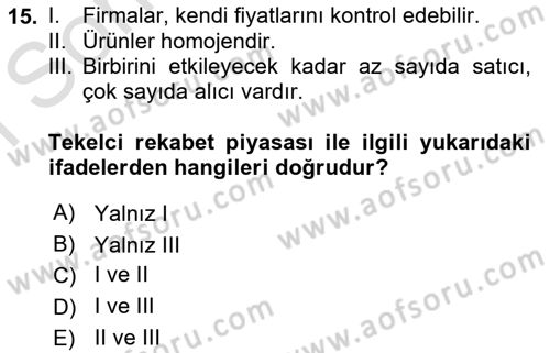 Kamu Ekonomisi 1 Dersi 2025 - 2026 Yılı (Final) Dönem Sonu Sınav Soruları 15. Soru