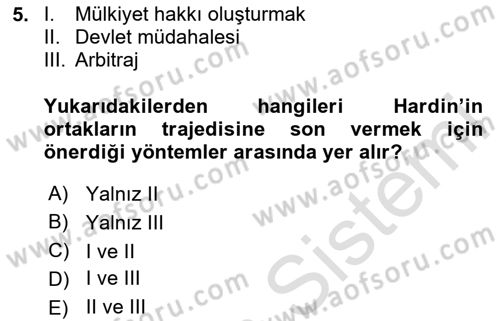 Kamu Ekonomisi 1 Dersi 2025 - 2026 Yılı (Final) Dönem Sonu Sınav Soruları 5. Soru