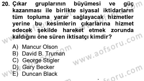 Kamu Ekonomisi 2 Dersi 2012 - 2013 Yılı (Vize) Ara Sınav Soruları 20. Soru